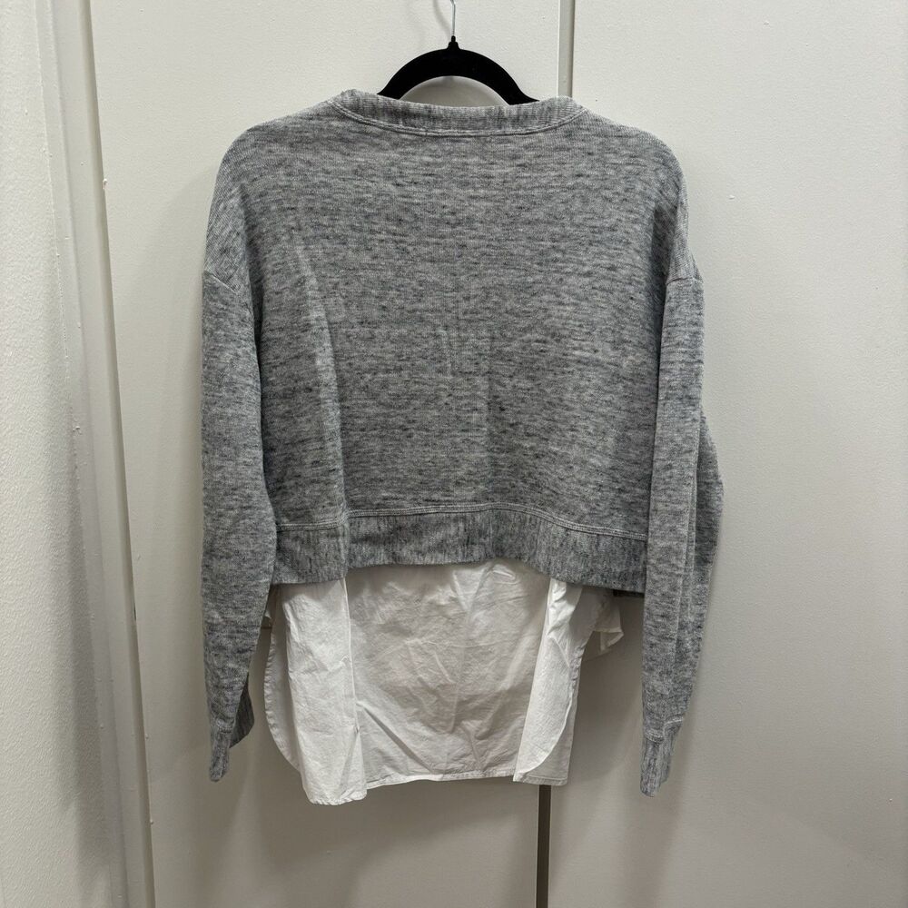 Derek Lam 10 Crosby Sz 6 Cropped Grey Sweater Layered White Button Up Top - Picture 3 of 9